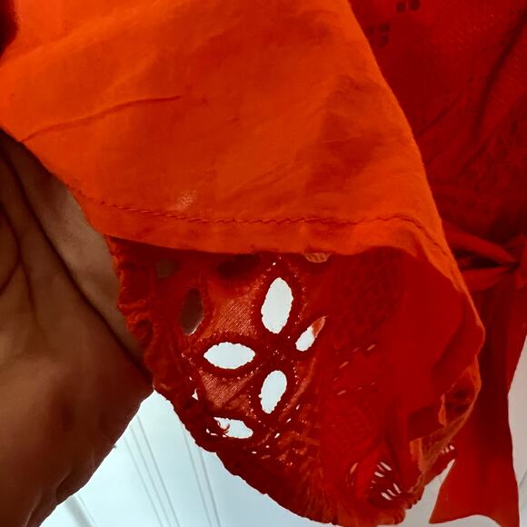 J. Crew resort Orange Eyelet Wrap Top SZ 12 - Picture 5 of 8